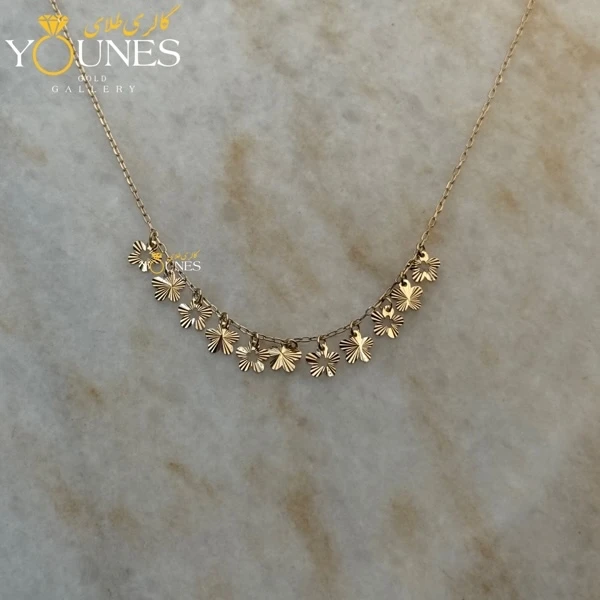 گردنبند طلا گلی پنج پر تراش دار